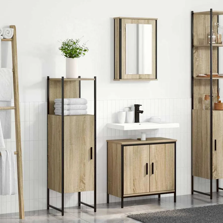 Ensemble de mobilier de salle de bain avec étagère 3 pcs Marron