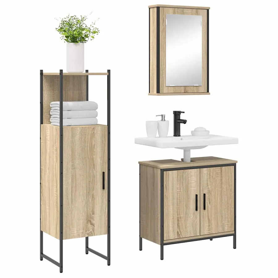 Ensemble de mobilier de salle de bain avec étagère 3 pcs Marron - 3
