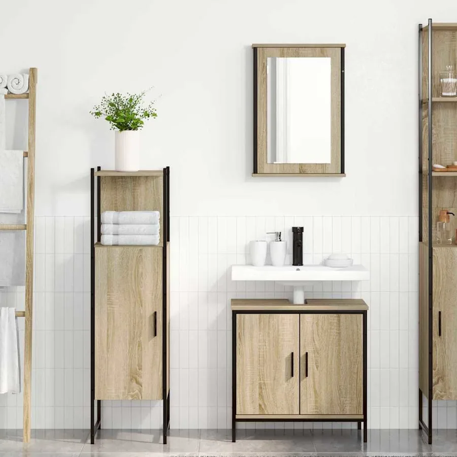 Ensemble de mobilier de salle de bain avec étagère 3 pcs Marron - 4