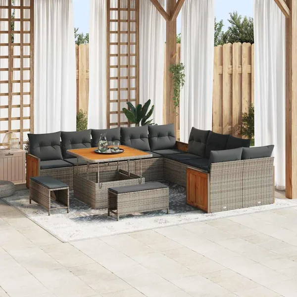 Ensemble de canapé de jardin avec coussin 17 pcs Gris polyrotin