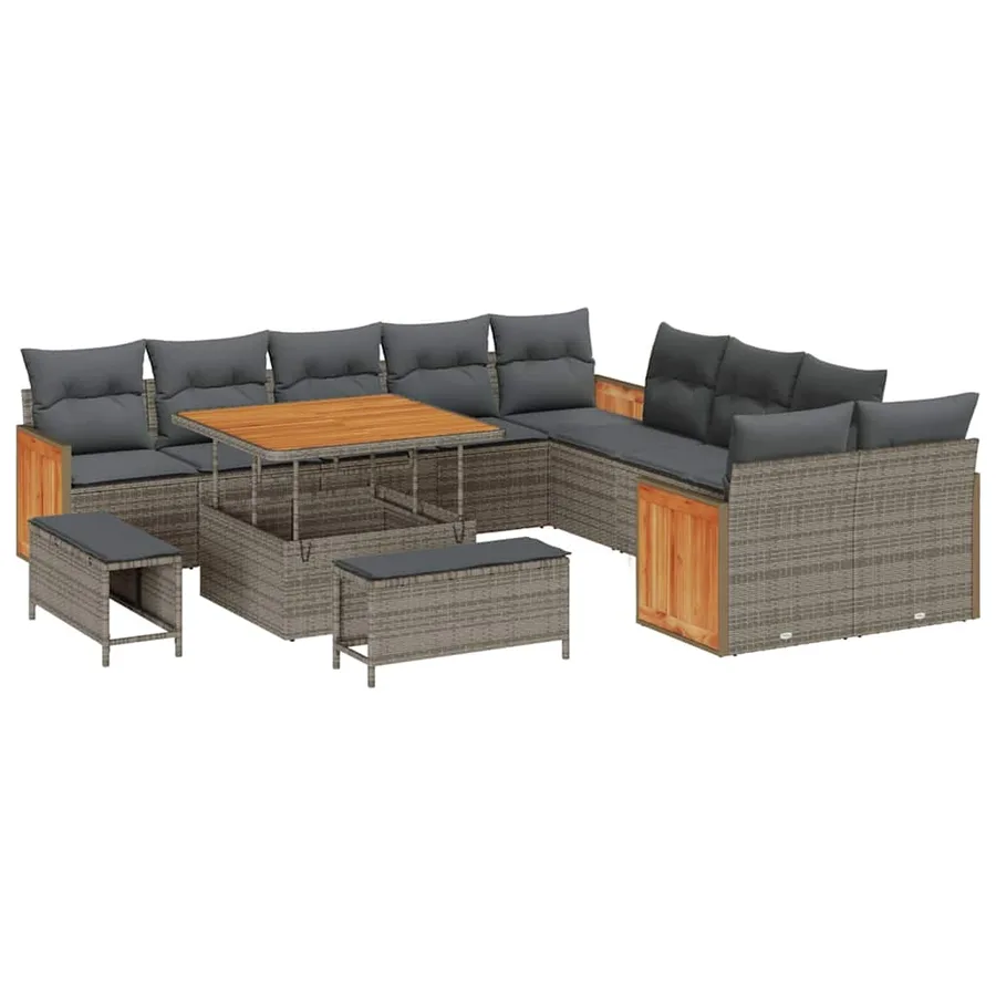 Ensemble de canapé de jardin avec coussin 17 pcs Gris polyrotin - 2