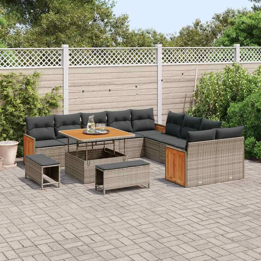 Ensemble de canapé de jardin avec coussin 17 pcs Gris polyrotin - 3