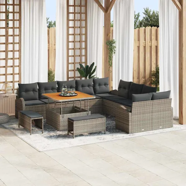 Ensemble de canapé de jardin avec coussin 13 pcs Gris