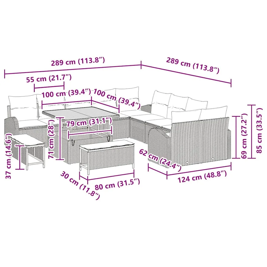 Ensemble de canapé de jardin avec coussin 13 pcs Gris - 15