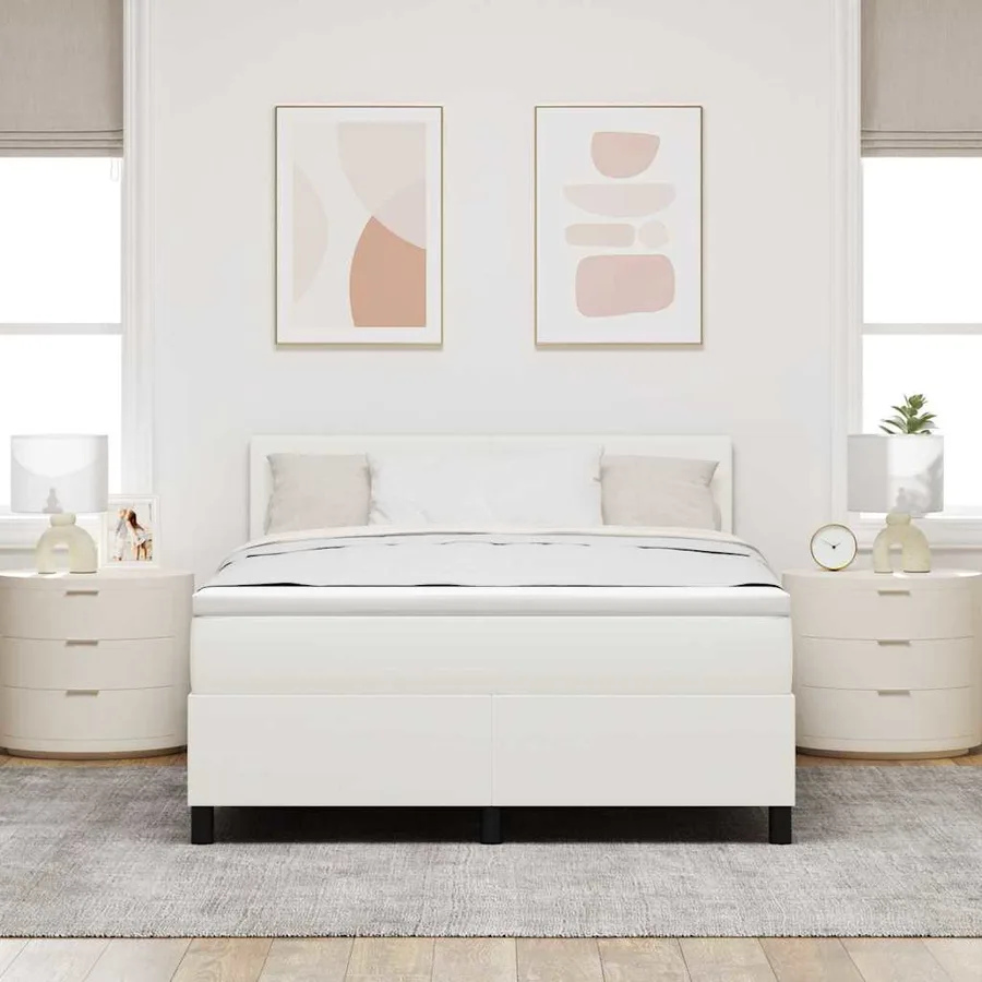Lit à ressort LED avec tête de lit Crème et Blanc 140 x 190 cm - 4