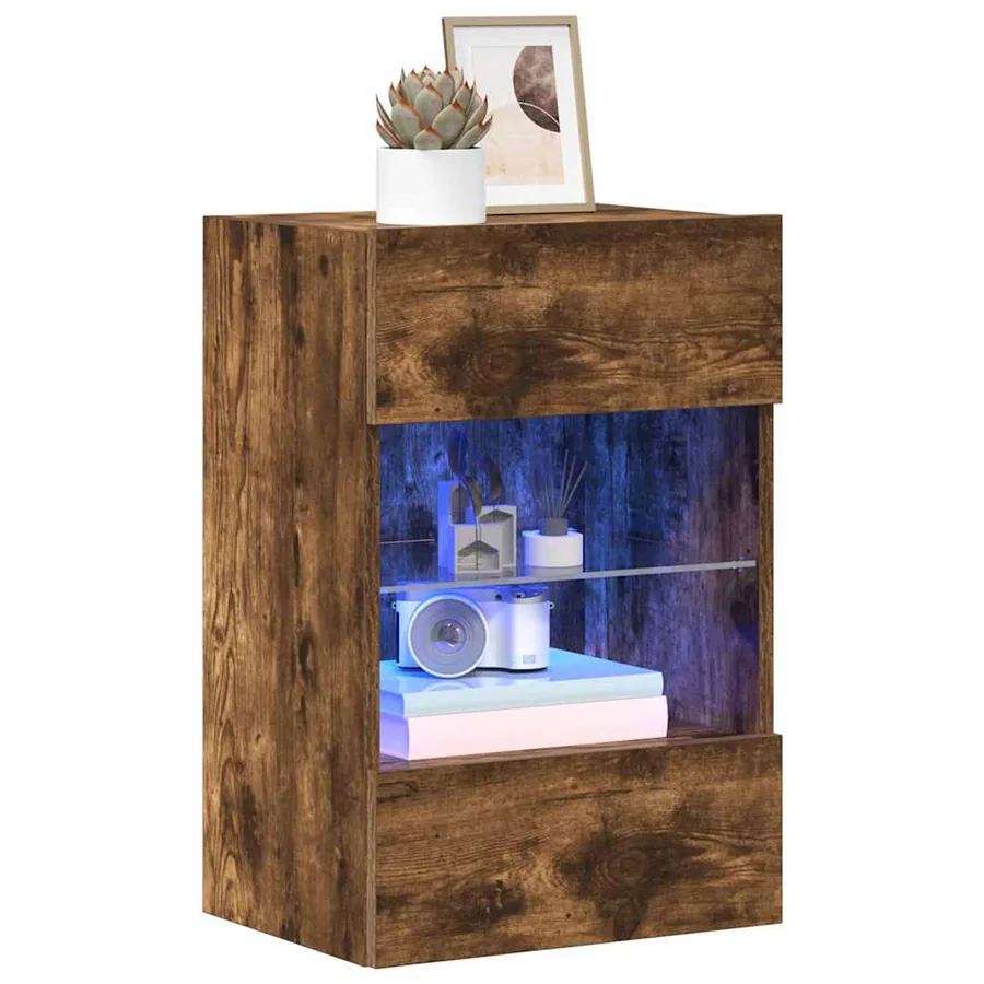 Meubles muraux avec lumières LED pour TV 2pcs chêne fumé 40x30x60,5 cm - 15