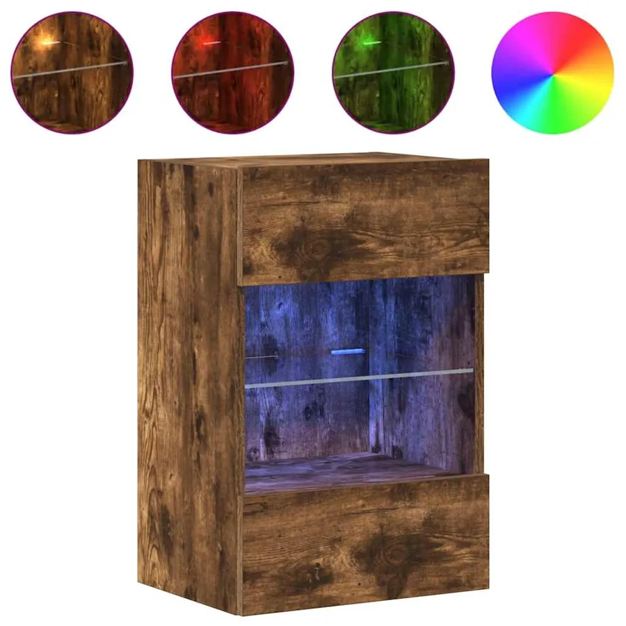 Meubles muraux avec lumières LED pour TV 2pcs chêne fumé 40x30x60,5 cm - 5