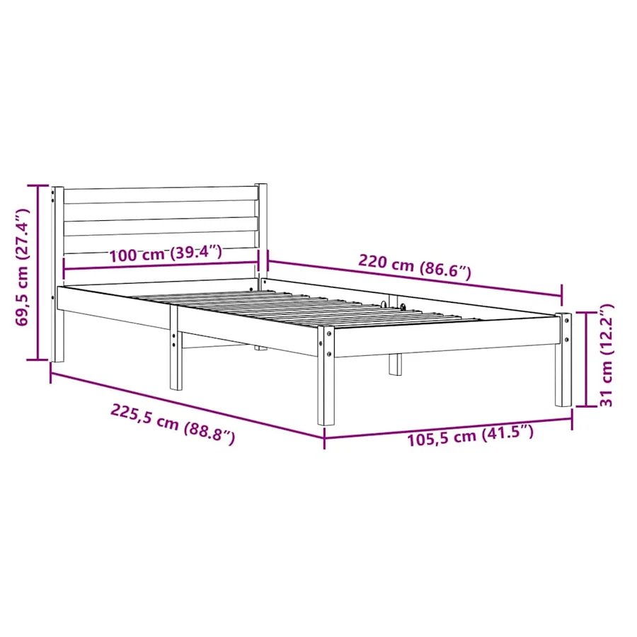 Cadre de lit Blanc 225,5 x 105,5 x 69,5 cm Bois de Pin Massif - 9