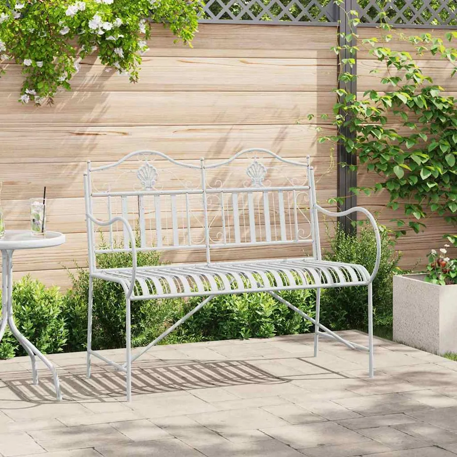 Banc de jardin Blanc antique 103,5 x 59 x 89 cm Acier