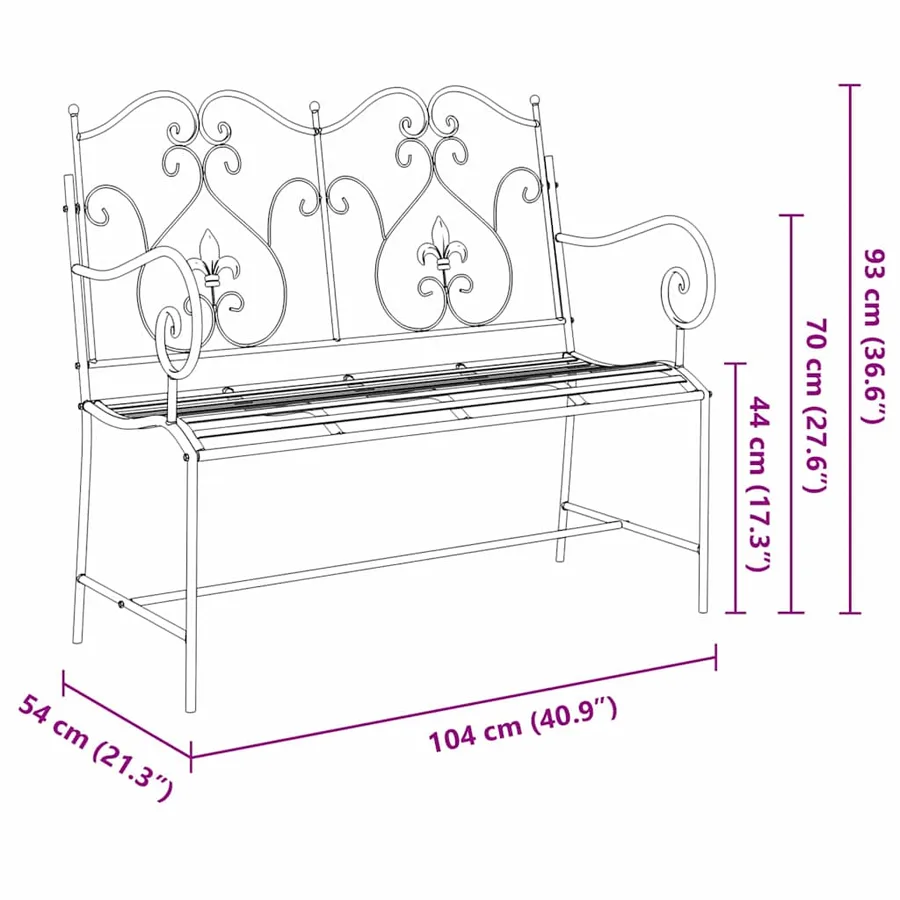 Banc de jardin Noir 104 x 54 x 93 cm Acier - 9
