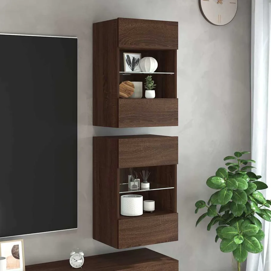 Meubles muraux avec lumières LED pour TV 2 pcs chêne marron 40x30x60,5 cm