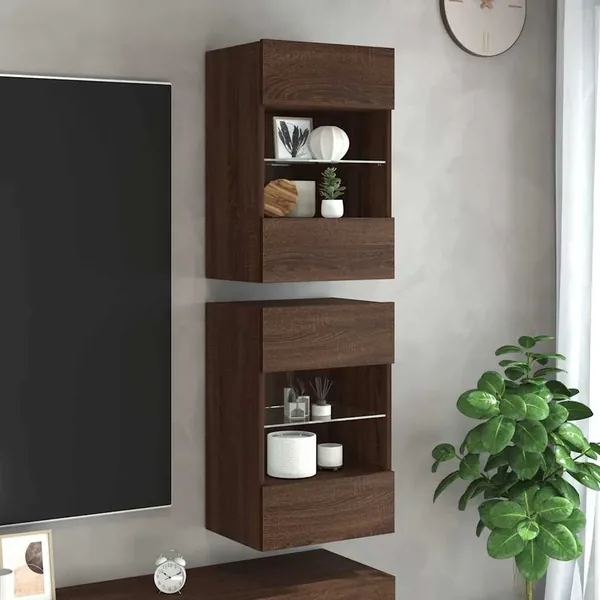 Meubles muraux avec lumières LED pour TV 2 pcs chêne marron 40x30x60,5 cm