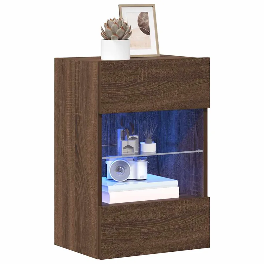Meubles muraux avec lumières LED pour TV 2 pcs chêne marron 40x30x60,5 cm - 15
