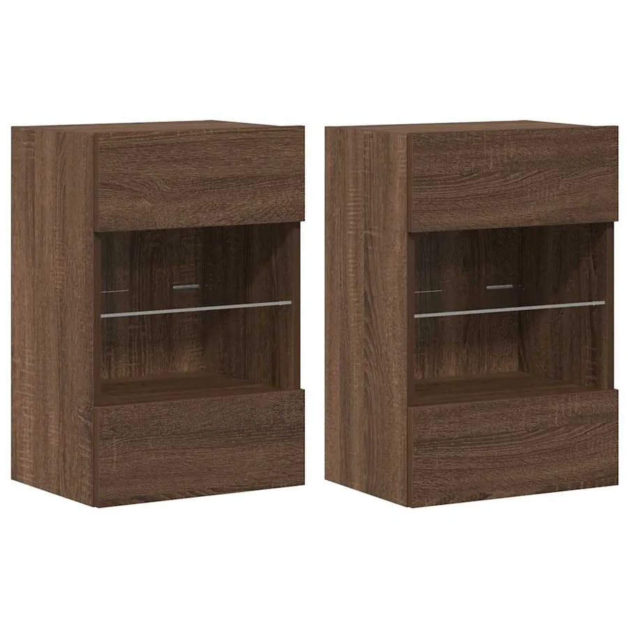 Meubles muraux avec lumières LED pour TV 2 pcs chêne marron 40x30x60,5 cm - 2