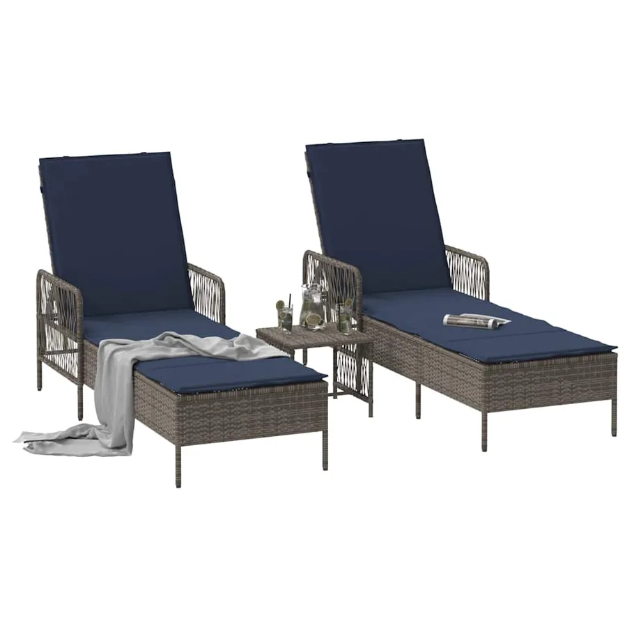 Transat 3 pcs Gris et bleu marine 200 x 55 x 92 cm polyrotin - 3