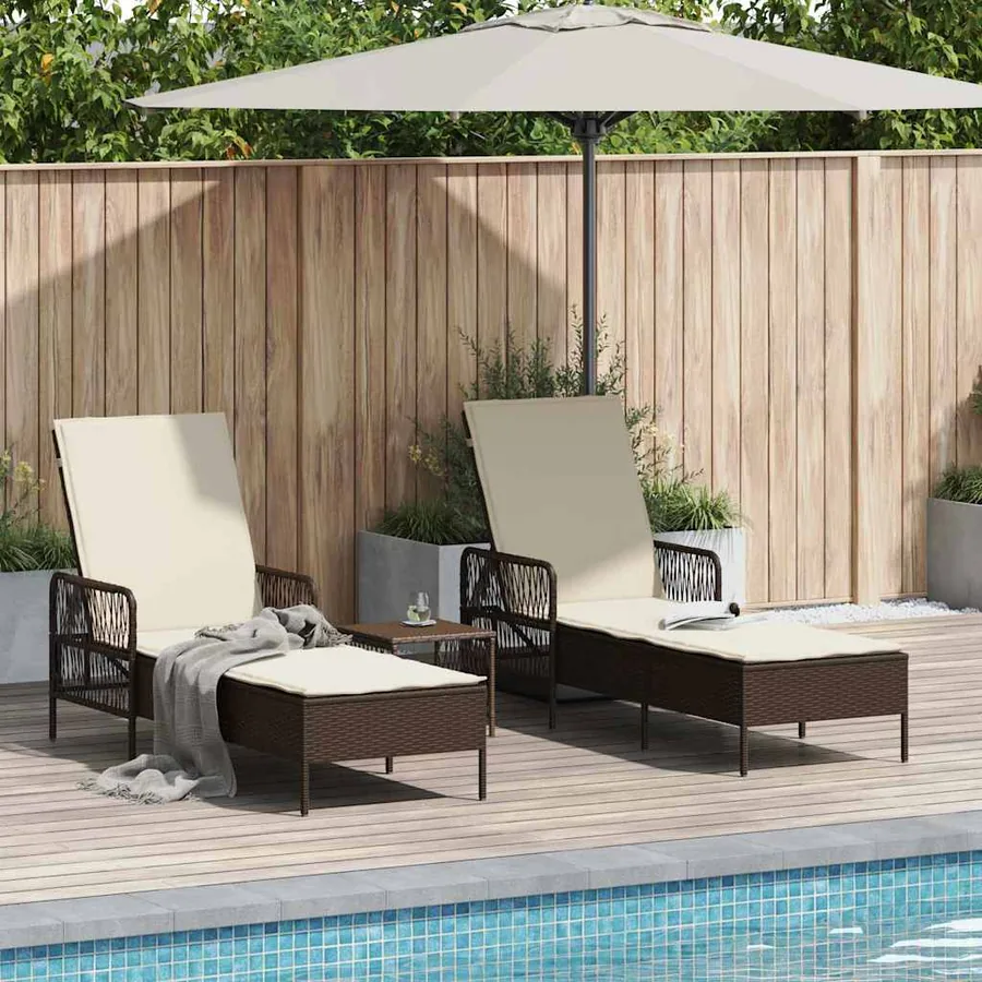Transat 3 pcs Marron et crème blanche 200 x 55 x 92 cm