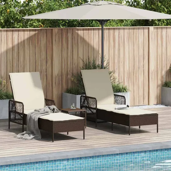 Transat 3 pcs Marron et crème blanche 200 x 55 x 92 cm