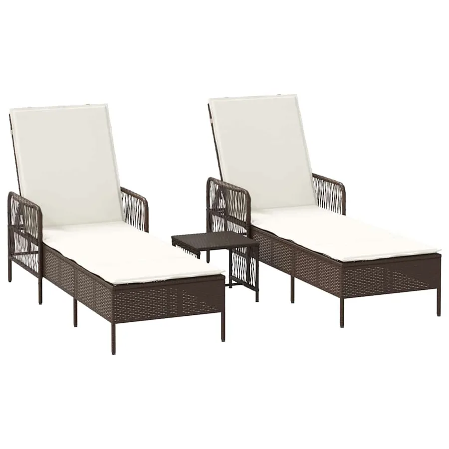 Transat 3 pcs Marron et crème blanche 200 x 55 x 92 cm - 2