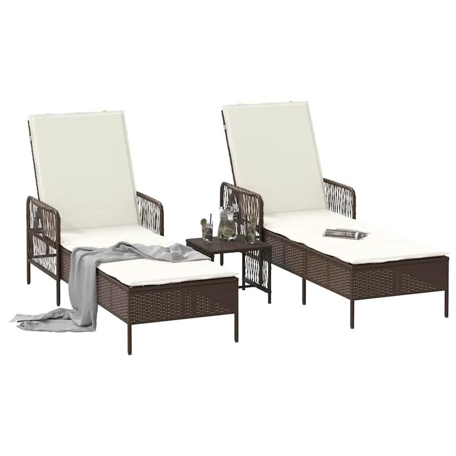 Transat 3 pcs Marron et crème blanche 200 x 55 x 92 cm - 3