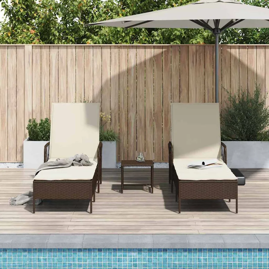 Transat 3 pcs Marron et crème blanche 200 x 55 x 92 cm - 4