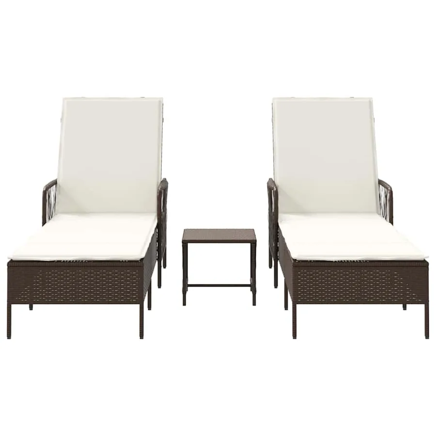 Transat 3 pcs Marron et crème blanche 200 x 55 x 92 cm - 7