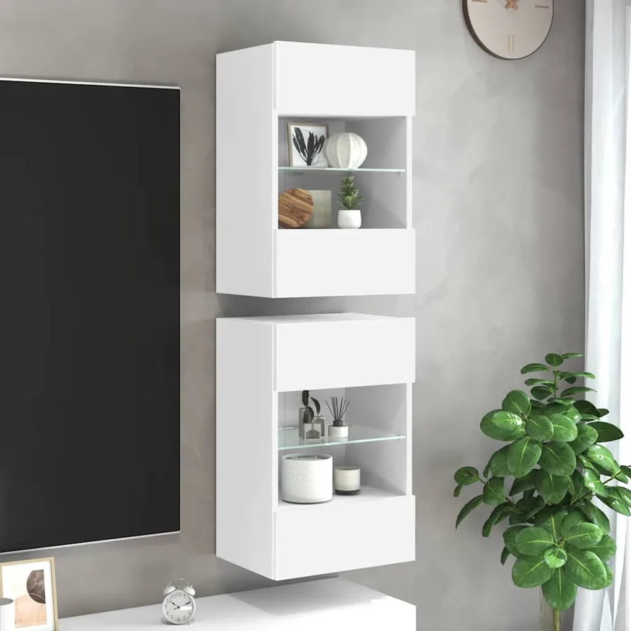 Meubles muraux avec lumières LED pour TV 2 pcs blanc 40x30x60,5 cm