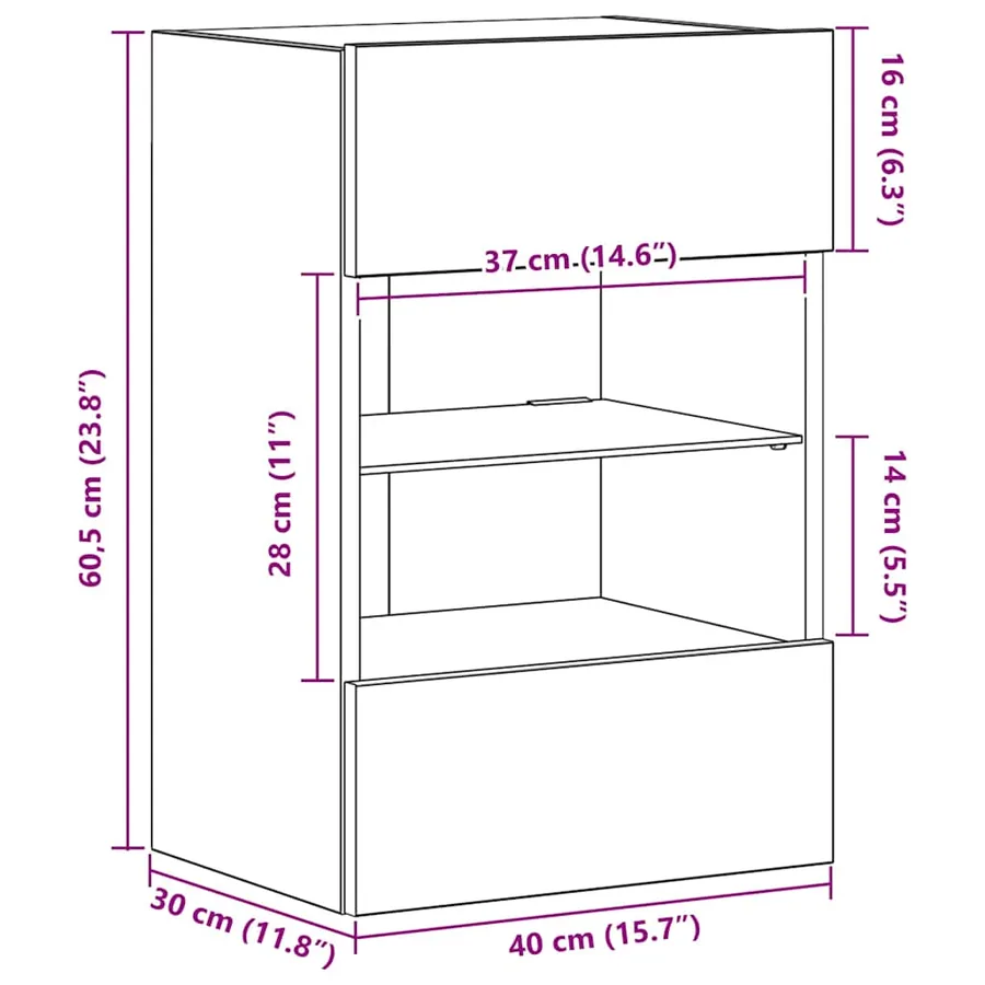 Meubles muraux avec lumières LED pour TV 2 pcs blanc 40x30x60,5 cm - 17
