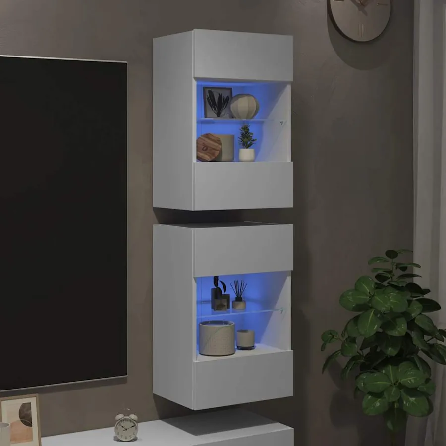 Meubles muraux avec lumières LED pour TV 2 pcs blanc 40x30x60,5 cm - 3