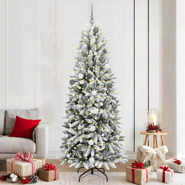 Sapin de Noël artificiel avec 300 LED avec support Blanc 210 cm