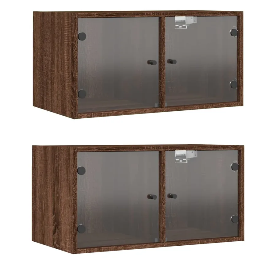 Armoires murales portes vitrées 2 pcs chêne marron 68,5x37x35cm - 6
