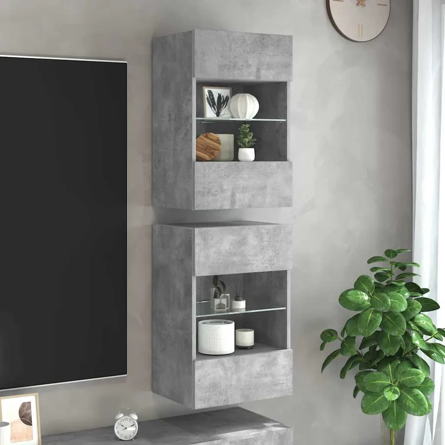 Meubles muraux avec lumières LED pour TV 2pcs gris béton 40x30x60,5 cm