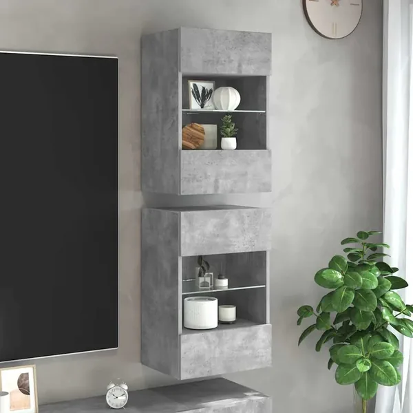 Meubles muraux avec lumières LED pour TV 2pcs gris béton 40x30x60,5 cm