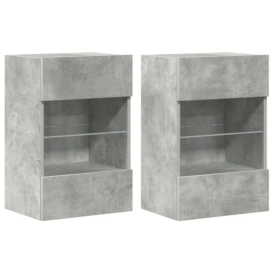 Meubles muraux avec lumières LED pour TV 2pcs gris béton 40x30x60,5 cm - 2