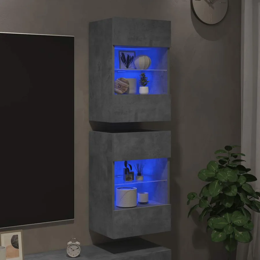 Meubles muraux avec lumières LED pour TV 2pcs gris béton 40x30x60,5 cm - 3