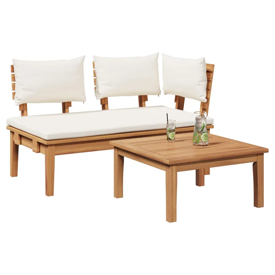 Ensemble banc et table de jardin 2 pcs Crème et marron - 3