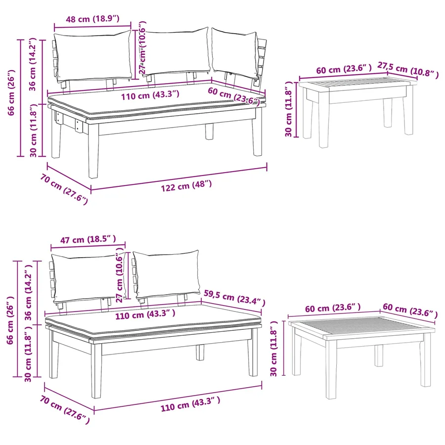 Ensemble de canapé de jardin 4 pcs Marron et gris - 10