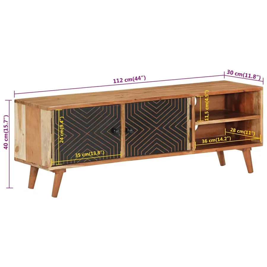 Meuble TV 112x30x40 cm bois d'acacia massif - 9