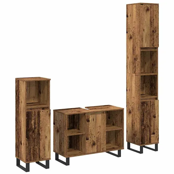 Ensemble de mobilier de salle de bain avec étagère 3 pcs Marron