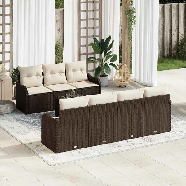 Ensemble de canapé de jardin avec coussin 8 pcs Marron et Crème