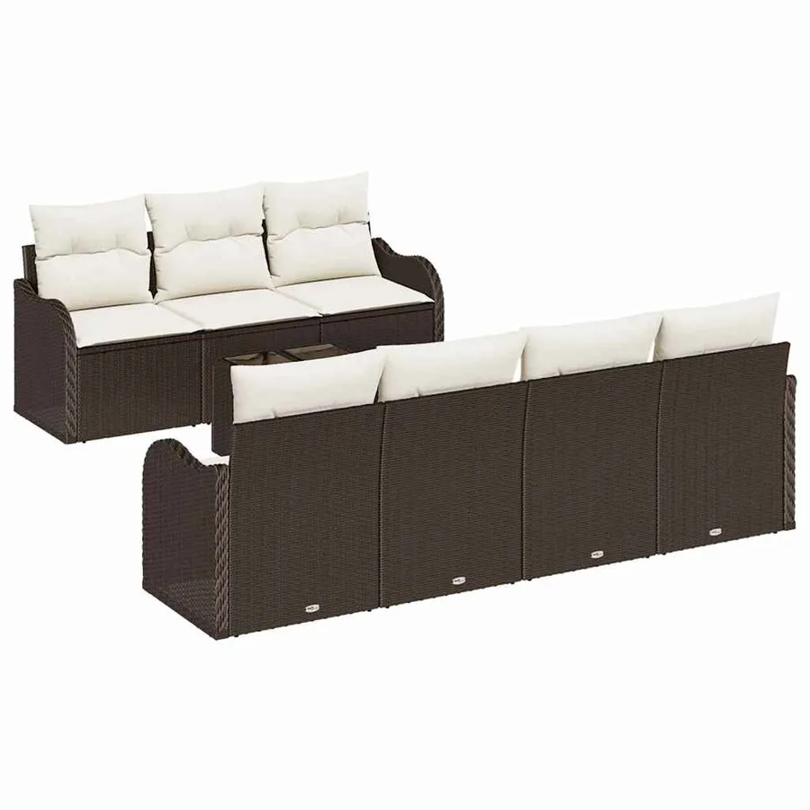 Ensemble de canapé de jardin avec coussin 8 pcs Marron et Crème - 2