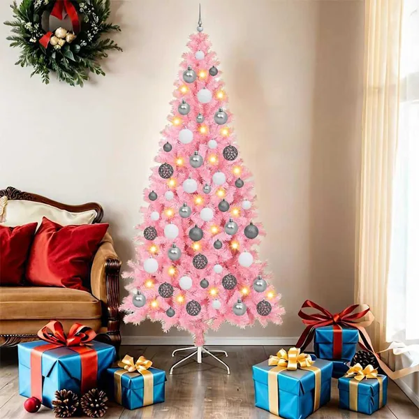 Sapin de Noël avec 300 LED avec support Rose 180 cm PVC