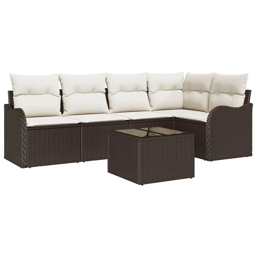 Ensemble de canapé de jardin 6 pcs Marron Poly rotin - 2