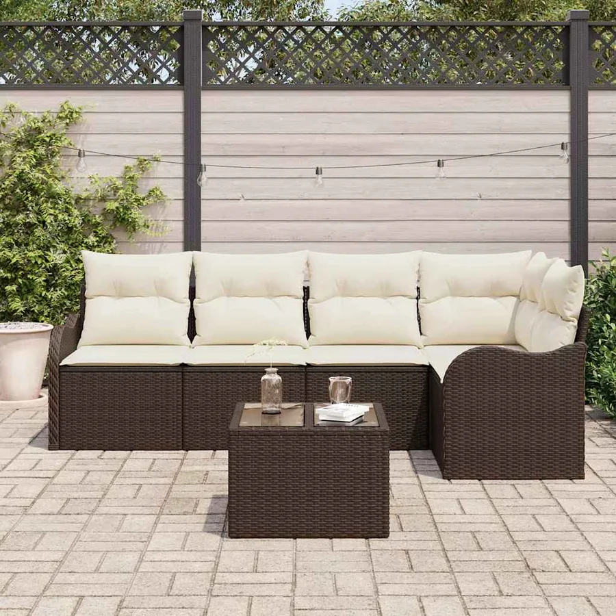 Ensemble de canapé de jardin 6 pcs Marron Poly rotin - 3