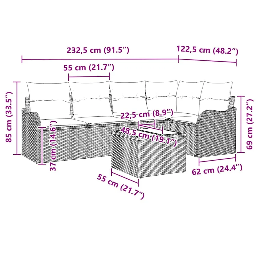Ensemble de canapé de jardin 6 pcs Marron Poly rotin - 9