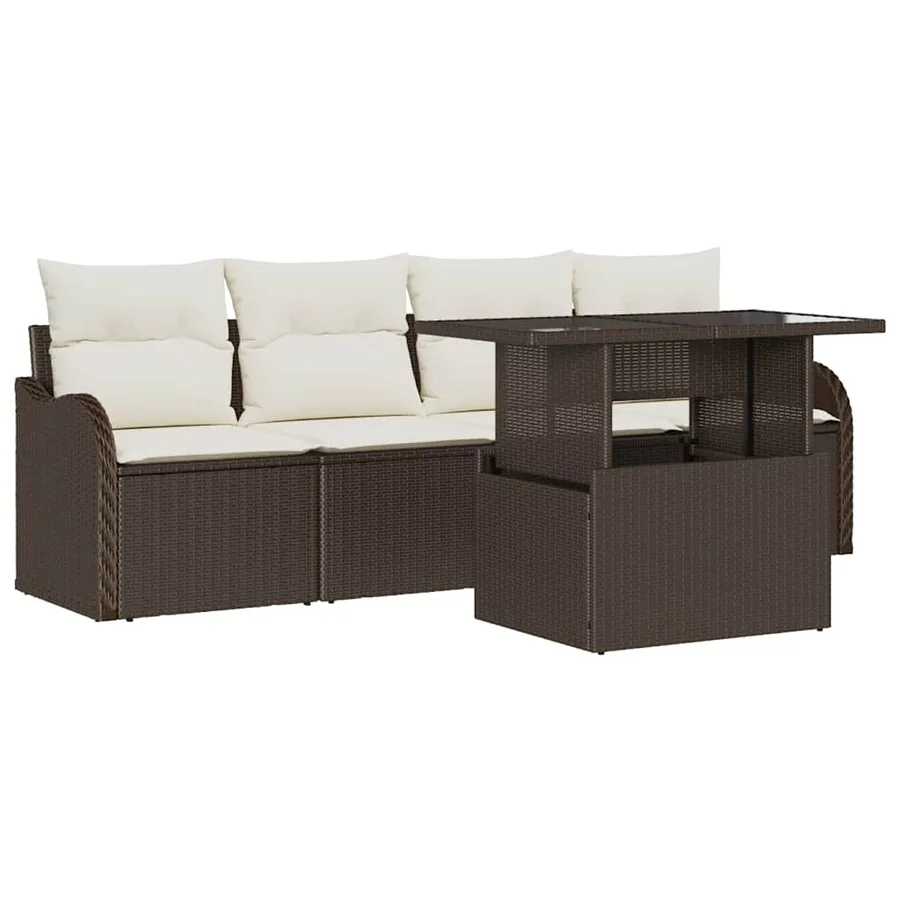 Ensemble de canapé de jardin 5 pcs Marron Poly rotin - 2