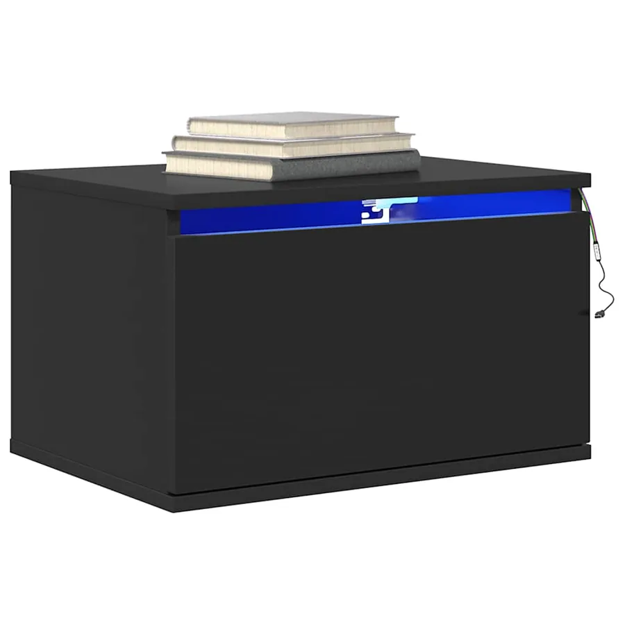 Tables de chevet murales avec lumières LED 2 pcs noir - 6