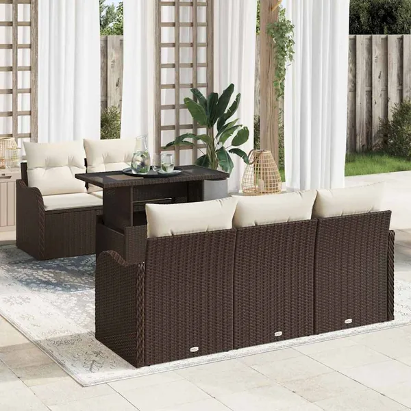 Ensemble de canapé de jardin 6 pcs Marron Poly Rattan