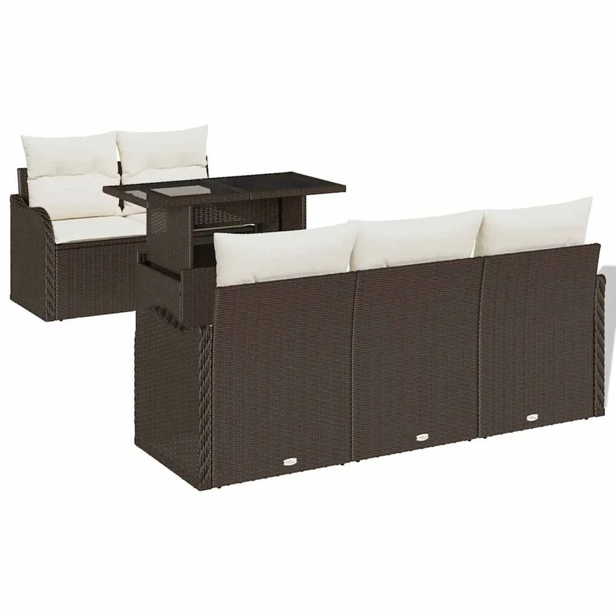 Ensemble de canapé de jardin 6 pcs Marron Poly Rattan - 2