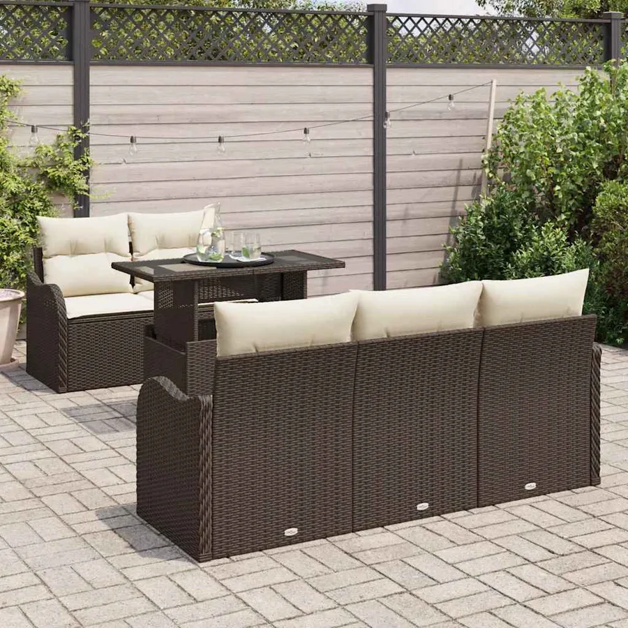 Ensemble de canapé de jardin 6 pcs Marron Poly Rattan - 3