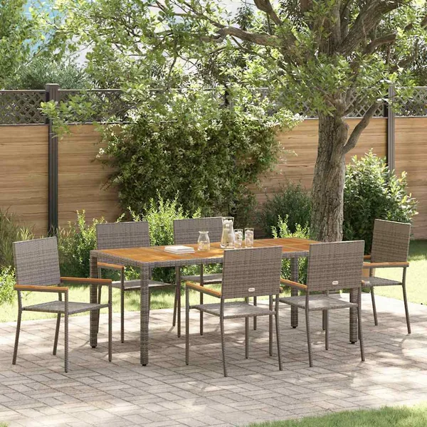 Ensemble de salle à manger pour jardin 7 pcs Gris polyrotin